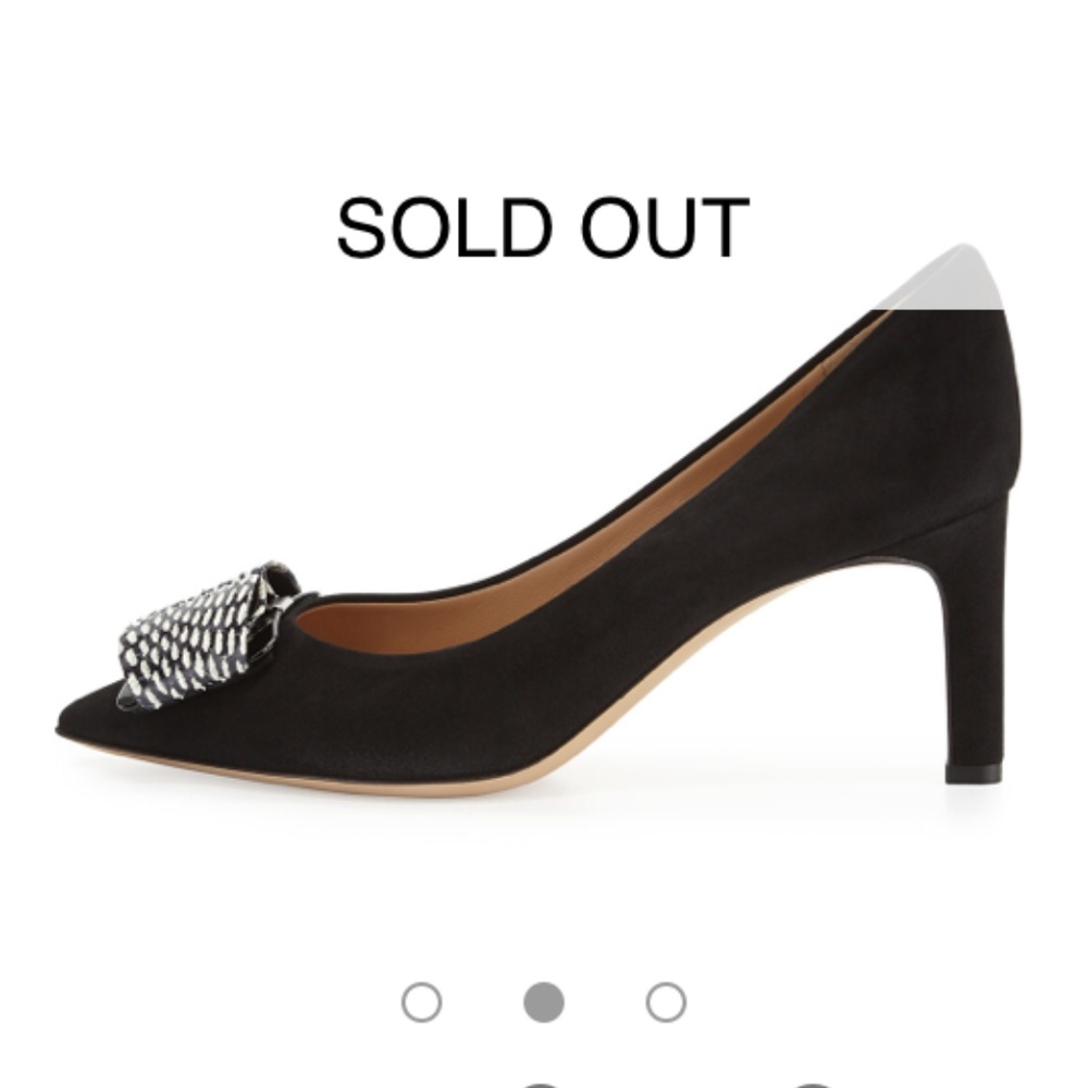 Ferragamo "Mimi" Pumps, Black Suede, Snakeskin Bow - Picture 2 of 7
